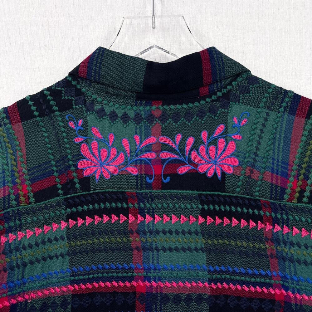 TOLANI COLLECTION Plaid Embroidered Button Up Shirt Womens Medium Green Black - Picture 10 of 16